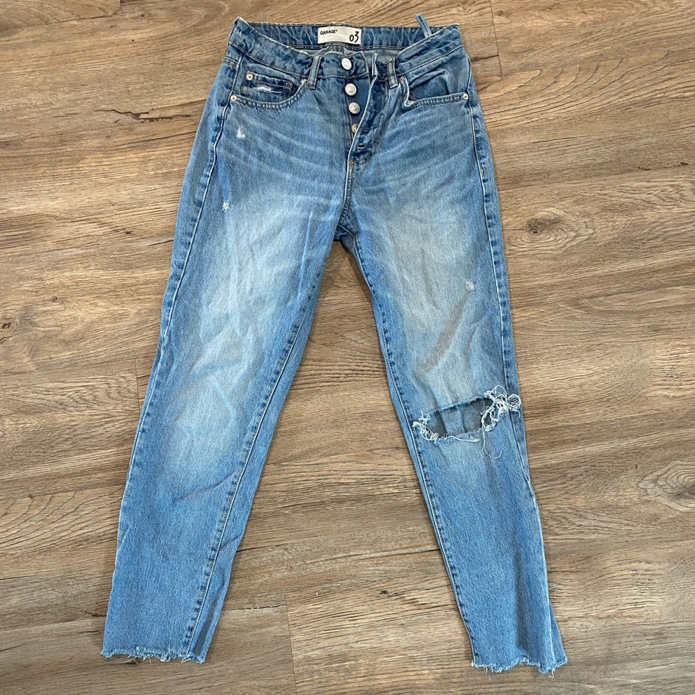 Garage Mom Ripped High Rise Jeans Button